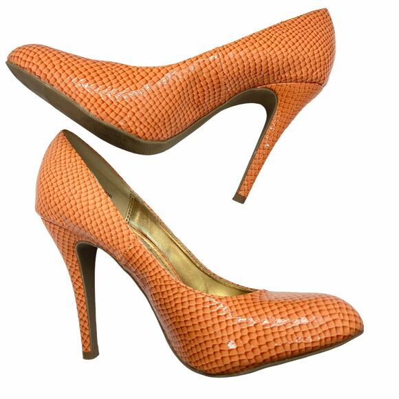 Steve Madden Stiletto Heels Women's P-Ronni Orange Snakeskin Slip On Pump Size 8 - Picture 1 of 16